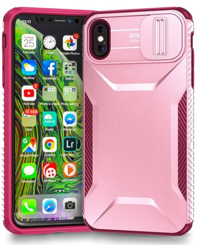 Yerebel Case for iPhone XS Max Case with Slide Camera Cover, Military Grade Non-Slip Heavy Duty Rugged Shockproof Protective Phone Cover for Apple iPhone XS Max Pink Wine
