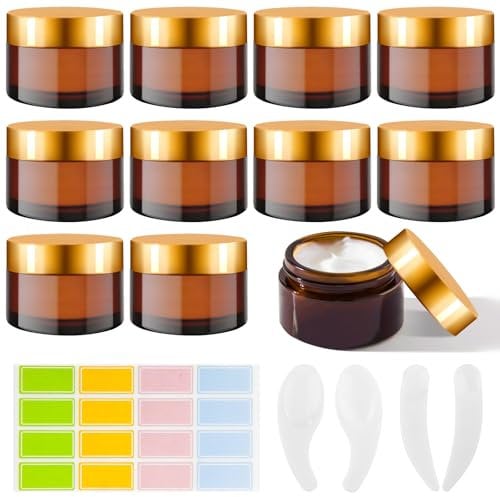 Hengxinc 10 Pièces Verre Ambré Boîte Vide,récipients en Verre Marron de 20 ML avec couvercle et doublure,Pot de Crème en Brun,protection UV,pour Lotions,Cosmétiques,Crèmes,Huiles Essentielles
