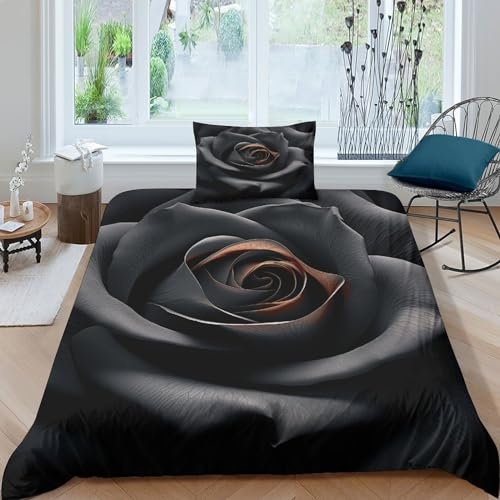 BSTELA9IE Burn Roses 3D Printed Comforter Cover Set Duvet Cover Bedding Set for Kids Teens Boys Room Decor Microfiber Quilt Cover 2 PCS with Pillow Case Hidden Zipper Single(135x200cm)
