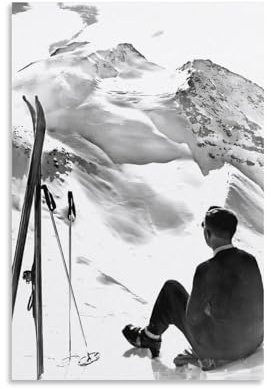 QZFNCOYU Ski-Chalet, Apres, Ski, Vintage, Schwarz-Weiß, Kunstposter, Leinwand, Poster, Schlafzimmer, Dekoration, Landschaft, Büro, Raumdekoration, Geschenk, 40 x 60 cm