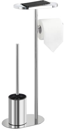 BGL Freistehendes Toilettenbürsten-Set mit Toilettenpapierhalter, Chrom-Edelstahl, 3-in-1 Badezimmerzubehör-Set mit Ablage, Modernes Design