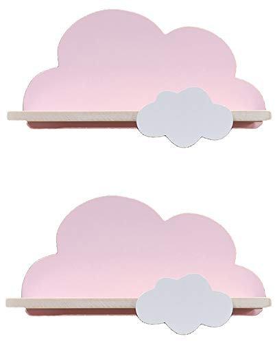 Wolkenregale für Kinderzimmer oder Schlafzimmer, schwebendes Baby-Bücherregal, Aufbewahrung, rosa Holzregal, Wanddekoration, 2 Stück