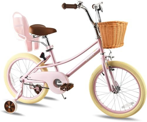 RULLY 20 Donna Fahrrad für 7-13 Jahre alte Kleinkinder und Mädchen, 20 Kinderfahrrad mit Ständer und Korb, Retro-Stil in Rosa