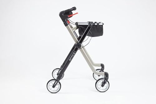 Rehasense Space I Pixel Indoor Rollator (Champagne/Black) | Lightweight 4-wheeled Bag & Tray | Full With Brake | Height Adjustable | 540mm wide | PU wheels | 7 Year Warranty Walker