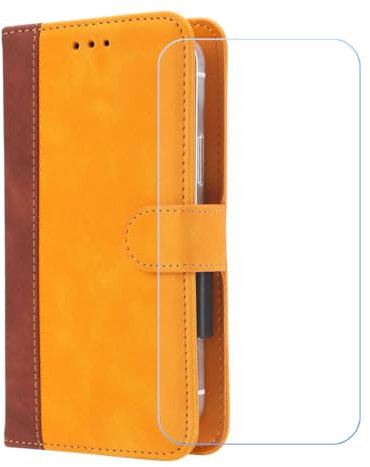 BMPNLSZ PU Cuir Etui pour Logicom Aero + Verre trempé, HD Anti Rayures Film Protection écran - Fermeture Pliant Coque Cover Housse de Protection pour (6,5) - Jaune-XHDFG