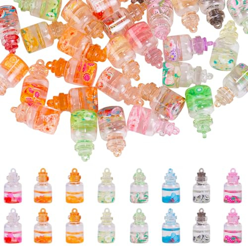 LEGENTLISUR 50Pcs Glass Charms Bulk for Jewellery Making Glow in the Dark Bottle Pendant Charms Multi-Color Luminous DIY Craft for Necklaces Bracelets Earrings