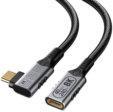 BAWIOFIAU right angled usb verlängerung 1m Kompatibel für thunderbolt 4 verlängerung,USB C anf USB C Lade Kabel 40Gbps,8k/4k@60hz video,90 grad usb c verlängerungskabel 240W