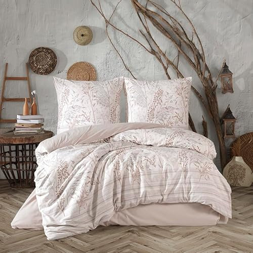 nordqueen Renforce Bettwäsche,100% Baumwolle Bettbezug aus Atmungsaktive, Angenehme Schlafkomfort,Winter Bettwäsche-Set mit Kissenbezug Bettbezug mit Reißverschlus (Betina, 135X200 cm)