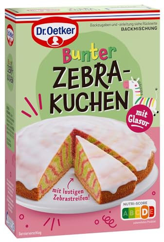 Dr. Oetker Backmischung Bunter Zebrakuchen 5er Pack– der bunte Zebrakuchen sorgt als Partykuchen auf Geburtstagen für leuchtende Augen bei Klein und Groß