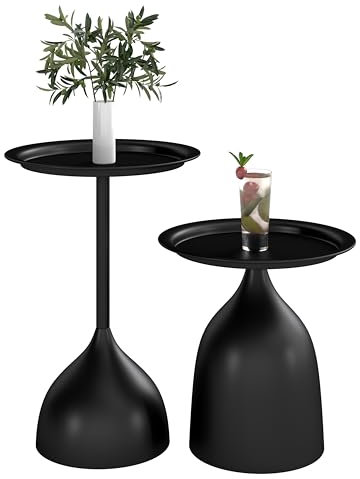 hitsuki Beistelltisch Schwarz 2 Stück, Kleiner Tisch für Wohnzimmer, Modernes Design Wohnzimmer Tisch
