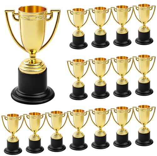 16 stycken minipokaler för barn: Högkvalitativa troféer, lätta plast-trofékoppar minipokal, kalkon barnfödelsedag, små pokaler för barn, för klassrum, skola, belöningar