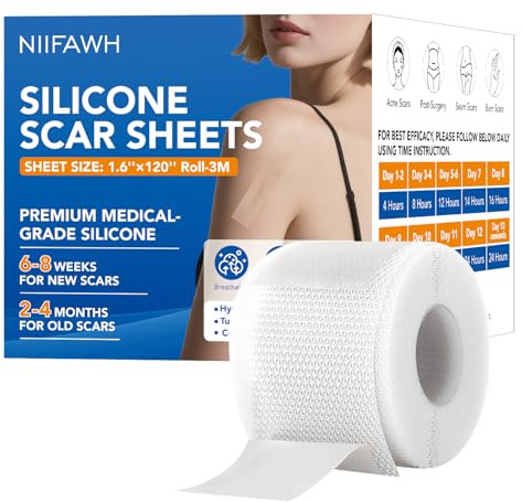 NIIFAWH Feuilles de cicatrices en silicone transparent (rouleau de 4,1 x 304,8 cm, 3 m) – Ruban adhésif réutilisable, doux et de qualité médicale pour cicatrices anciennes et nouvelles, césarienne