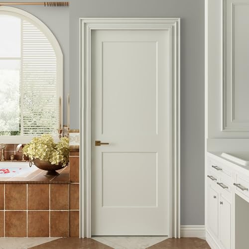 JUBEST 30x80 2-Panel Shaker Style White Primed Hollow Core Interior Molded Door Slab, NOT Pre-drilled and NOT Included Hardware, Pre-Assembled Interior Door for Pantry, Laundry, Closet