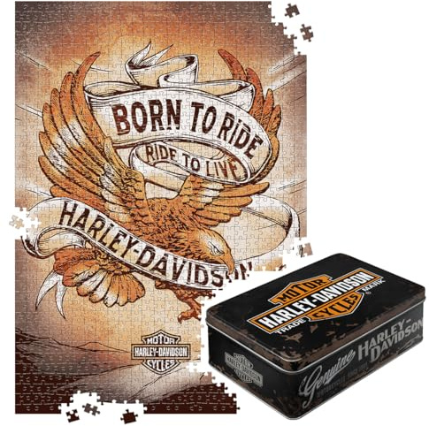 Nostalgic-Art Retro Puzzle 1000 Teile, 68 x 48 cm, Harley-Davidson – Genuine – Geschenk-Idee für Biker, Original Lizenzprodukt (OLP), für Erwachsene, in Vintage-Metalldose als Geschenkverpackung