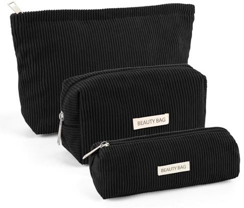 Kosmetiktasche Damen 3 Stück Kulturtasche Damen mit Reißverschluss, Kosmetiktasche Klein für Reisen, Make Up Organizer für Frauen (3 Größen, Schwarz)