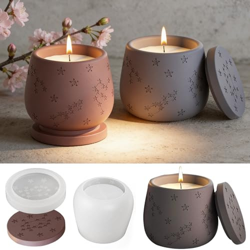 Silikonform Kerzenhalter Mit Deckel,Silikonform Kerzenhalter Mit Deckel,Gießformen Gilikon,Kerzenformen Zum Gießen Set,Silikonformen Kerzen,DIY Kerzen Formen, Kerzenform Silikon für DIY Duftkerzen