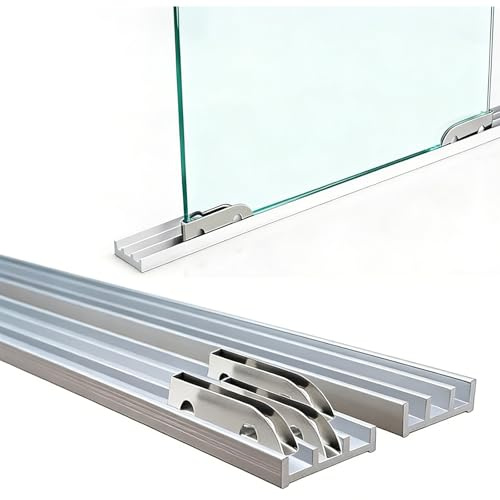 Guida per Porta Scorrevole in Vetro 3 Binari, Kit Binario in Alluminio per Vetrina Armadio – Adatto per Vetro Acrilico Legno da 3-5 mm(100cm(39.4))
