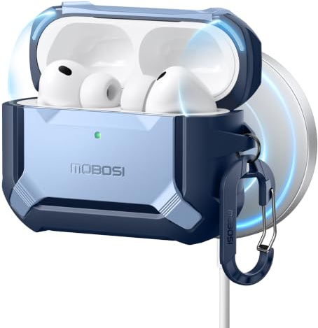 MOBOSI für AirPods Pro 3 Hülle Case mit Magnetisch Schluss,Blau | Kompatibel mit MagSafe,Militärschutz Stoßfest Schutzhülle Tasche mit Reinigungsset & Karabiner für airpod pro 3 case (2025)
