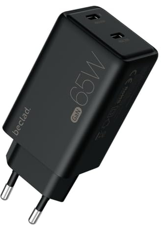 beclad. 65W Type C 2 Port Travel Adapter (C+C) Black BE-PT765CBG-GR