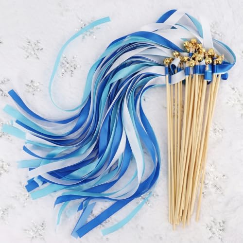Wedding Wands 30 Stück Zauberstäbe Hochzeit Luftschlangen,Blau Hochzeit Stäbe mit groß Glocke,Romantic Seidenfeenstab für Hochzeiten Geburtstage Partys Feiertagsfeiern Verwendet Weihnachten