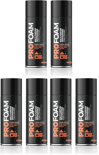 ProFoam Oven, Grill and BBQ Cleaner, Heavy-Duty Foam Degreaser, 6 x 400ml | Removes baked-on food and burnt-in grease fast. Just spray, wait and wipe. Fresh Lemon scent. Made in the UK.