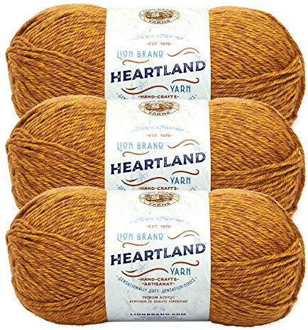 Lion Brand Yarn, Heartland Crochet Yarn, Bryce Canyon, Brown, 3 Pack