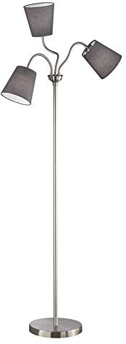 Reality Leuchten Stehleuchte Windu R40153011, Metall Nickel Matt, Stoffschirm Grau, exkl. 3xE27