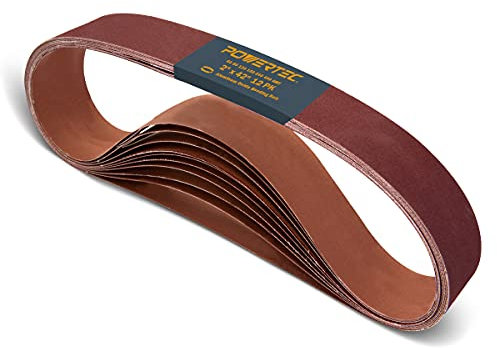 POWERTEC 42420-1 2 x 42 Inch Sanding Belts, 2 Each of 60/80/120/180/240/400 Grits, 12PK, Aluminum Oxide Belt Sander Sanding Belt Assortment for Belt Sander, Belt and Disc Sander, Woodworking