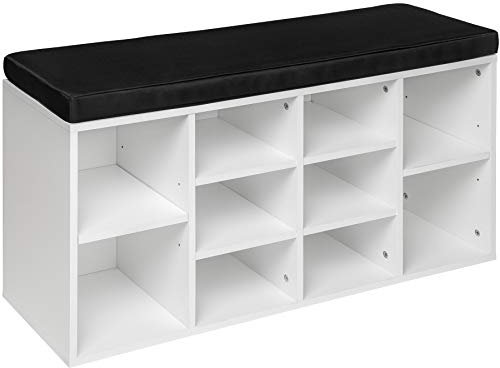 TecTake® Zapatero Madera con cojín extraíble, estanteria Zapatero Ajustable, Mueble Zapatero Entrada recibidor, Organizador Zapatos, Banco Madera para Guardar Zapatos - Negro/Blanco