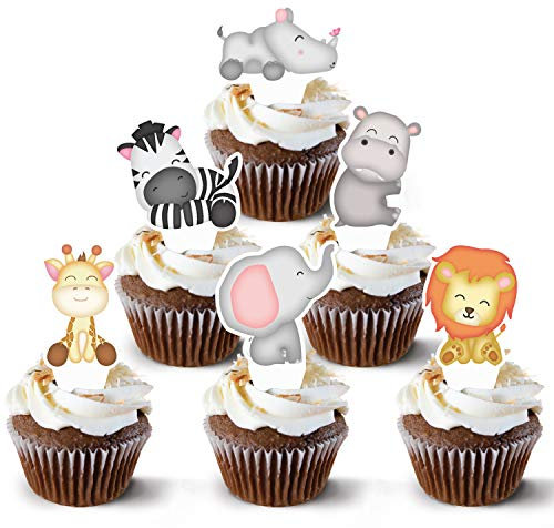 Pretty Cute Studios Cupcake-Topper mit Dschungel-Safari-Tieren - super süße Zoo-Tier-Cupcake-Picks - einfach aufzustellen für Babypartys und Geburtstagspartys - Set mit 48 Stück