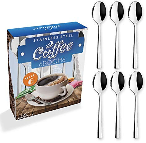 Solance - Linear Edelstahl 18/10 Kaffee-/Mokka-Löffel, 6 Stück