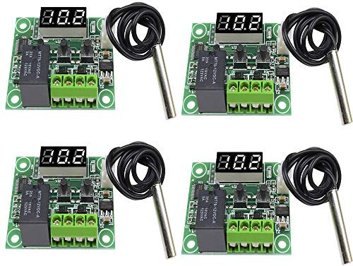 Aideepen - Termostato Digital LED (12 V, W12O9, 4 Unidades), Color Rojo