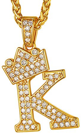 Suplight Gold Tennis Necklace with Letter Pendant K, Alphabet Monogram Name Necklace, Hip Hop Jewelry for Men Women, Crown Chain Pendant/Bling Initial Charm Letter for Necklace