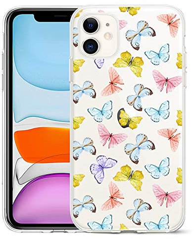 fangke Compatible with iPhone 11 Case, Clear Cute Butterfly Design Flexible Bumper TPU Soft Rubber Silicone Girly&Boys Case Cover for iPhone 11 -Butterfly colorful L