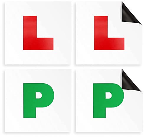Haltons by Keplin Magnetic L & P Plates for Car – Pack of 4 PVC 1.3 mm Thick Road Legal Learner & Provisional Plates– Full Magnetic Backing, UK DVSA Compliant 17.8 × 17.8 cm
