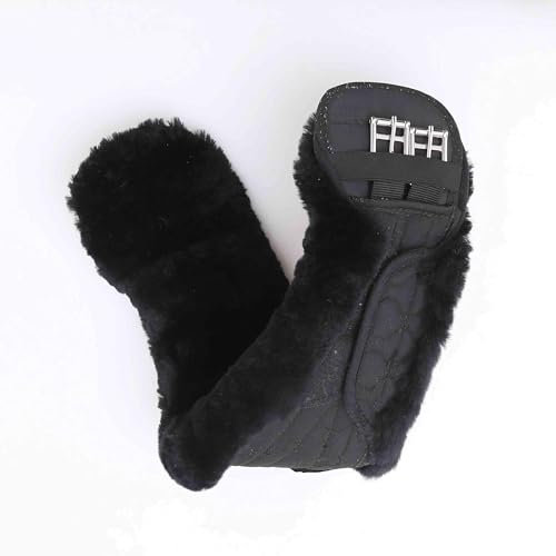 Merauno® Lammwolle Mondgurt mit abnehmbarem Lammfellbezug, Kurzgurt Dressurgurt, aus Qualitäts Merino Lammwolle, spezielle anatomisch konkave Form, für bessere Rutschfestigkeit, Natur, Schwarz