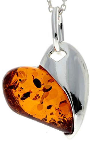 Gl239C Herz-Anhänger Sterling-Silber 925 Cognac baltischer Bernstein ohne Kette, Stein Sterling-Silber Harz, Bernstein