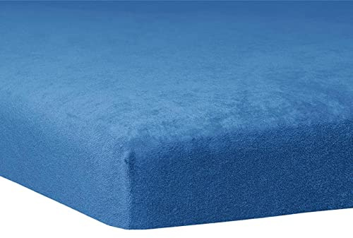 TRAUMSCHLAF weiches, elastisches Flausch Biber Boxspring Topper Spannbettlaken mit Rundumgummi, Größen 90x190 cm - 100x200 cm, Kobalt