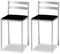 ASTIMESA 2 Taburetes de Cocina con Respaldo bajo, Franjas horizontales y Asiento tapizado - Estructura Color Aluminio - Asiento en Polipiel Negro