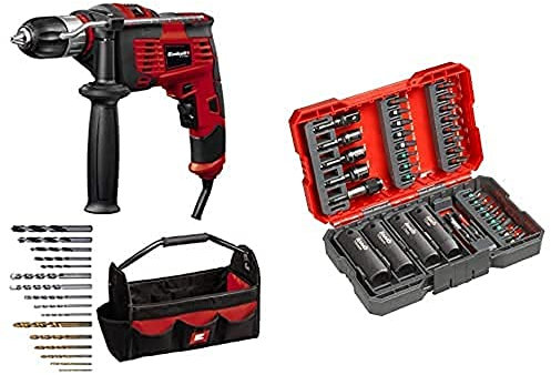 Einhell Schlagbohrmaschinen-Set TC-ID 1000 E Kit (1.010 W, Bohrleistung Holz 32 mm, Metall 13 mm, Beton 16 mm, 13 mm Schnellspannbohrfutter, inkl. 16-tlg. Bohrer-Set, 35-tlg. Bit-Box und Tasche)