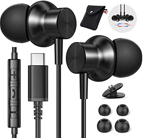 Cuffie USB C per Samsung Galaxy S23 S22 Ultra S24 S21 A54 A53 5G, Auricolari USB C con Microfono in Ear Cuffiette con Filo e Controllo Volume Cuffie Type C per iPhone 15 iPad 10 Google Pixel 8 7