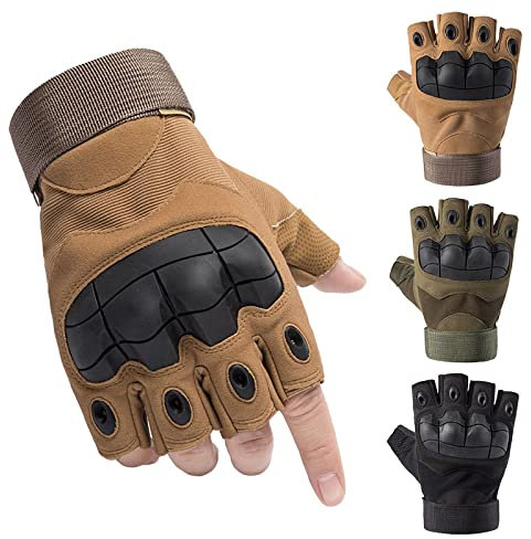 Taktische Halbfinger Handschuhe für Paintball, Airsoft, Militär, Motorrad, Jagd, Radfahren, Schießen, Wandern, Camping, Armee Training, MTB (XL, Bräunen)