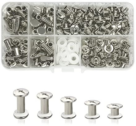 JJWNMLL Lot de 80 vis Chicago 5/8/10/12/15 mm Chicago Vis de reliure Chicago Rivet à clous argentés Vis Chicago à tête cruciforme pour ceinture en cuir Bricolage Livre de scrapbooking
