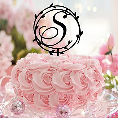 Monogramm S Cake Topper Initiale Einzelbuchstabe Name Acryl Schwarz Für Hochzeit Brautdusche Party Dekor Strand Zweige Blatt Personalisieren Sie Ihre eigenen Kuchen Topper Geburtstagsgeschenke