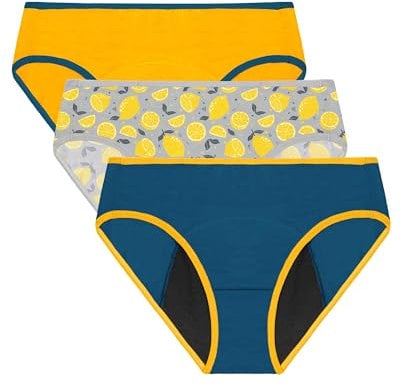 Neione Periodenunterschwäsche Starke Blutung Teenager Mädchen Perioden Unterwäsche Menstruation Unterhosen Hipster 3er Pack Lemonade 10-12 Jahre