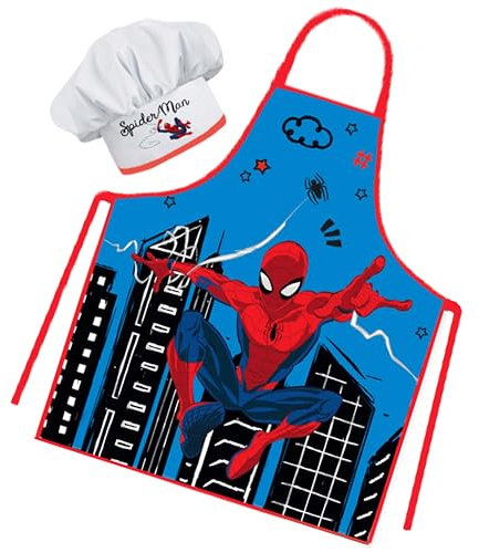 Sorrisini Delantal Infantil y Gorro de Cocinero para Niños Spider-Hero, Mandil Niño, Delantal Niños y Sombrero para Cocinar o Pintar, 3-8 años Spider-Hero