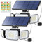 intelamp Solar Lights Outdoor, 3 Head Solar Motion Sensor Lights for Outside, lP65 Waterproof,Separate Panel with 9FT Cable Remote Control Flood Lights(2Pack)