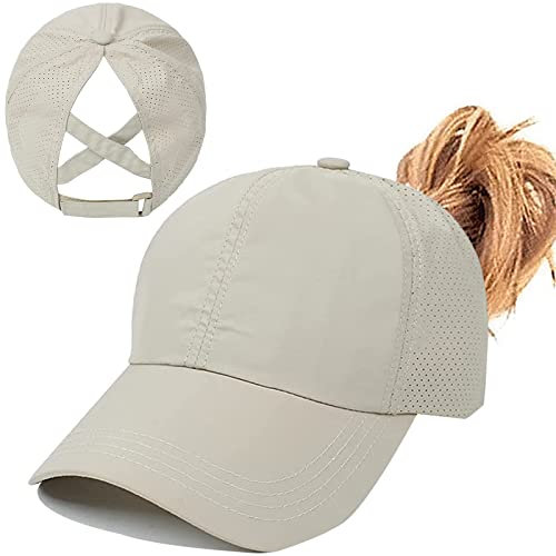 Enwokran Baseball Cap Damen Mesh Schnell Trocknende Pferdeschwanz Baseballkappe, Sonnenschutz Laufkappe Basecap Hut Einstellbar Ponytail Baseballmütze UV Sonnenhut Sonnenschutz Hüte (Khaki)