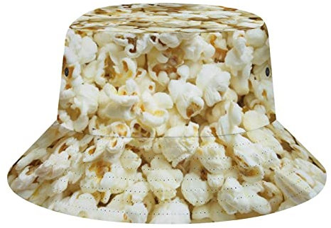 XVBCDFG Lebensmittel-Eimer-Hut, lustige, realistische Lebensmittel, Sommer-Fischer-Kappe für Frauen und Männer, Unisex, verstaubar, Strand-Sonnenhut für Reisen im Freien, Popcorn, One size