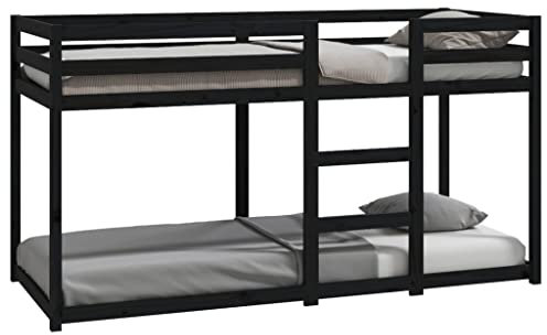 vidaXL Etagenbett, Stockbett für begrenzte Platzverhältnisse, Hochbett mit Leitplanken, Bett Bettgestell Bettrahmen, Schwarz 80x200cm Massivholz Kiefer